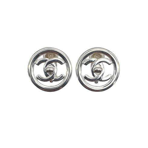 VINTAGE CHANEL EARRINGS TURN LOCK COCOMARK SILVER ACCESSORY 97P 90319594