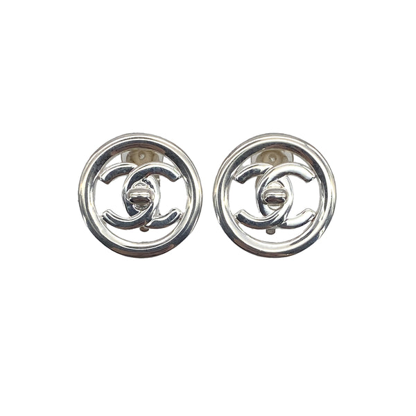 VINTAGE CHANEL EARRINGS TURN LOCK COCOMARK SILVER ACCESSORY 97P 90319594