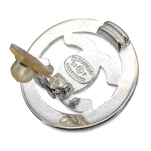 VINTAGE CHANEL EARRINGS TURN LOCK COCOMARK SILVER ACCESSORY 97P 90319594
