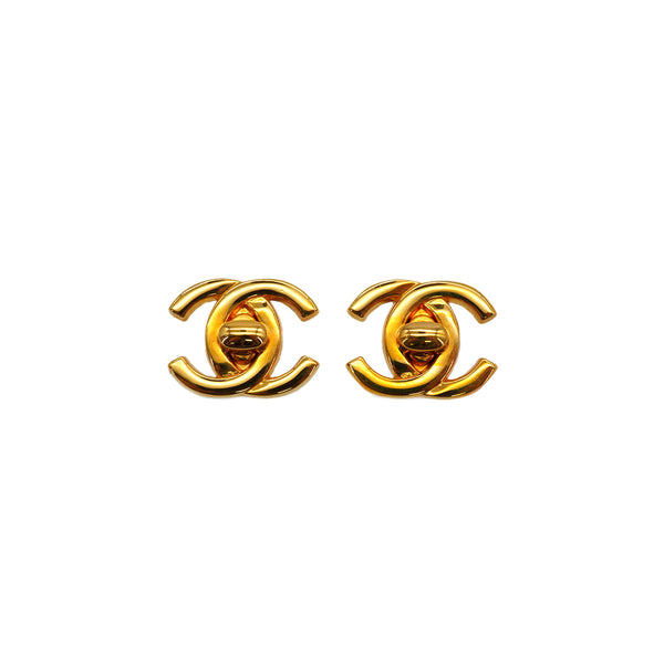 VINTAGE CHANEL EARRINGS TURN LOCK GOLD ACCESSORY 95A 90335024