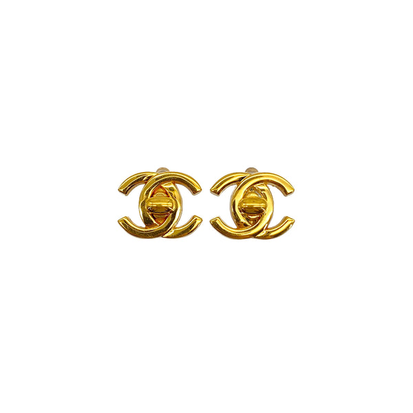 VINTAGE CHANEL EARRINGS TURN LOCK GOLD ACCESSORY 95A 90328008