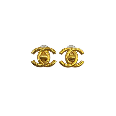 VINTAGE CHANEL EARRINGS TURN LOCK GOLD ACCESSORY 96A 90327596