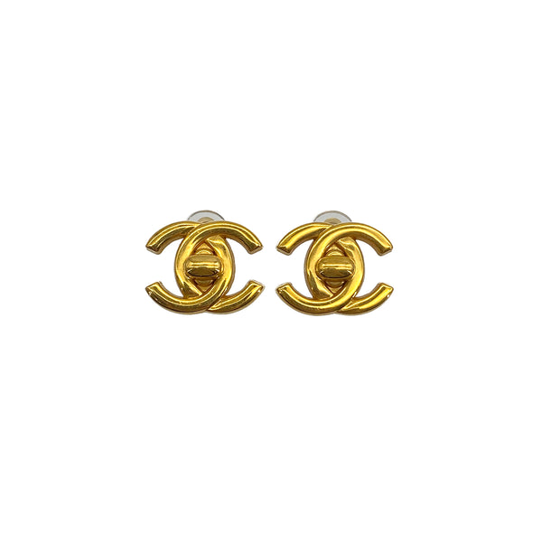 VINTAGE CHANEL EARRINGS TURN LOCK GOLD ACCESSORY 96A 90327596