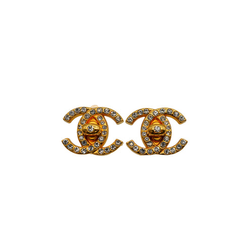 VINTAGE CHANEL EARRINGS TURN LOCK RHINESTONE ACCESSORY 96A 90345161