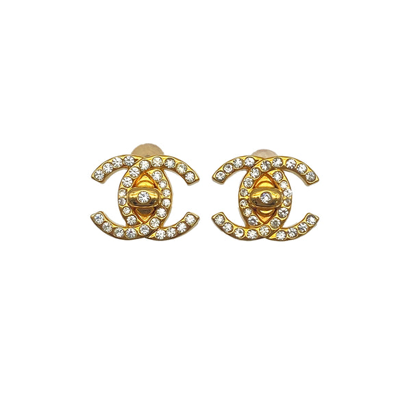 VINTAGE CHANEL EARRINGS TURN LOCK RHINESTONE ACCESSORY 96A 90324771
