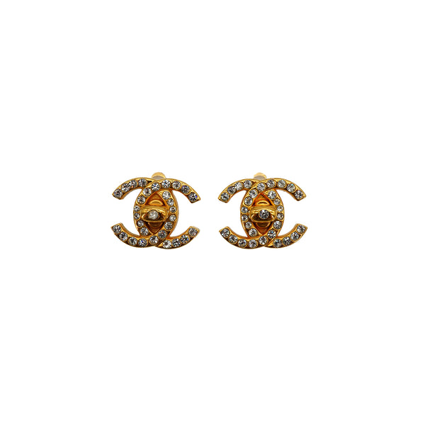 VINTAGE CHANEL EARRINGS TURN LOCK RHINESTONE ACCESSORY 96A 90348342