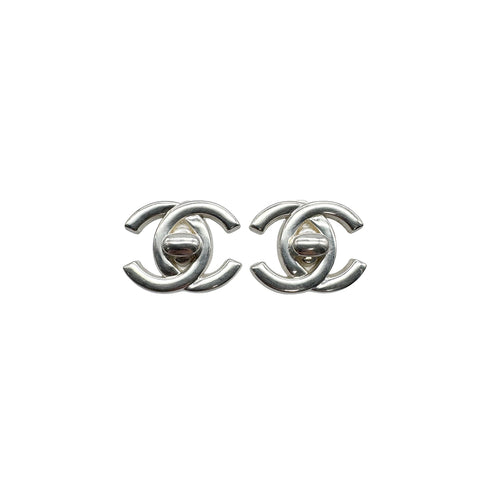 VINTAGE CHANEL EARRINGS TURN LOCK SILVER ACCESSORY 96A 90328936