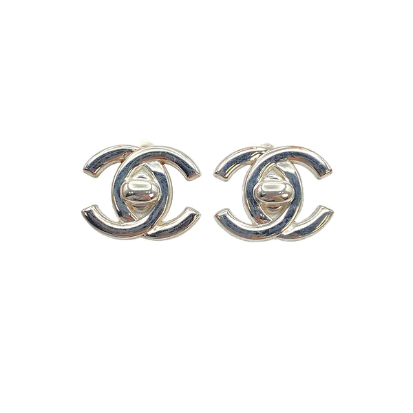 VINTAGE CHANEL EARRINGS TURN LOCK SILVER ACCESSORY 97P 90321125