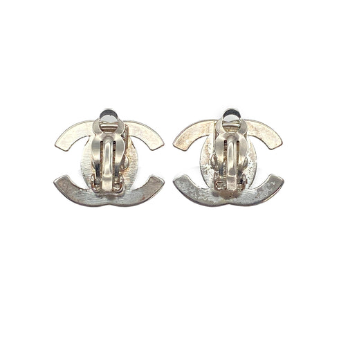 VINTAGE CHANEL EARRINGS TURN LOCK SILVER ACCESSORY 97P 90321125