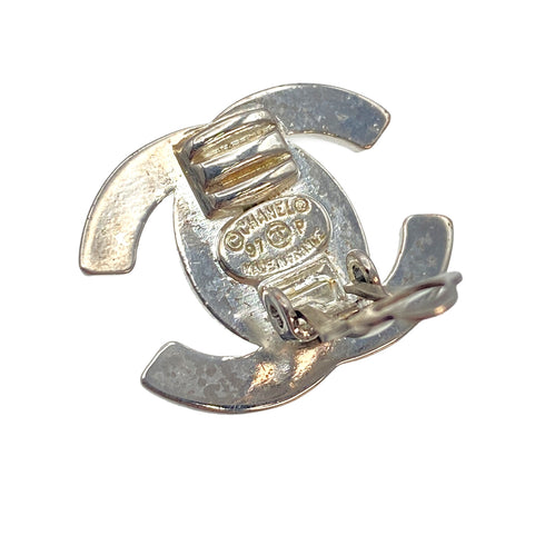 VINTAGE CHANEL EARRINGS TURN LOCK SILVER ACCESSORY 97P 90321125