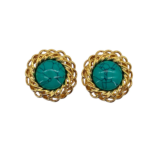 VINTAGE CHANEL EARRINGS TURQUOISE BLUE GOLD ACCESSORY 90319605