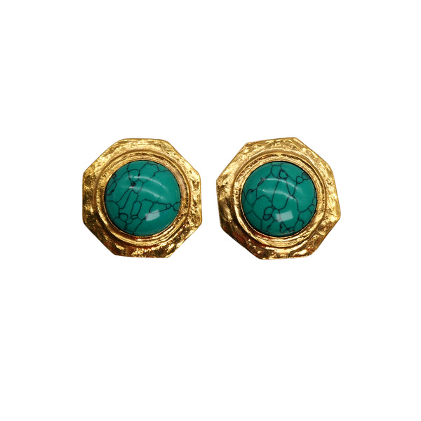 VINTAGE CHANEL EARRINGS TURQUOISE BLUE GOLD ACCESSORY 90321039