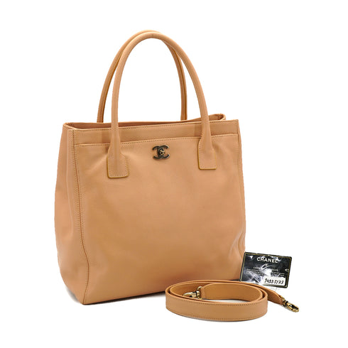 VINTAGE CHANEL EXECUTIVE TOTE SHOULDER BAG BEIGE LEATHER GOLD HARDWARE 90335133