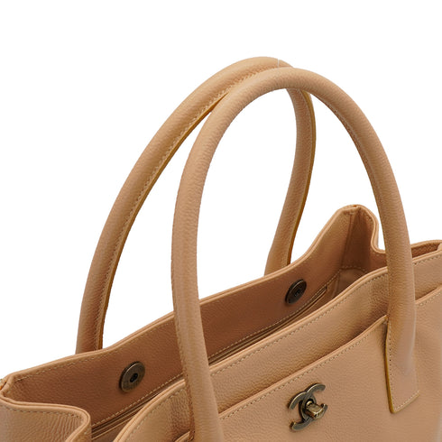 VINTAGE CHANEL EXECUTIVE TOTE SHOULDER BAG BEIGE LEATHER GOLD HARDWARE 90335133