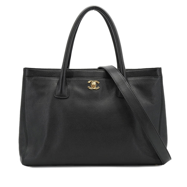 VINTAGE CHANEL EXECUTIVE TOTE SHOULDER BAG BLACK LEATHER GOLD HARDWARE 90334143