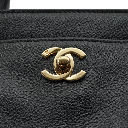 VINTAGE CHANEL EXECUTIVE TOTE SHOULDER BAG BLACK LEATHER GOLD HARDWARE 90334143