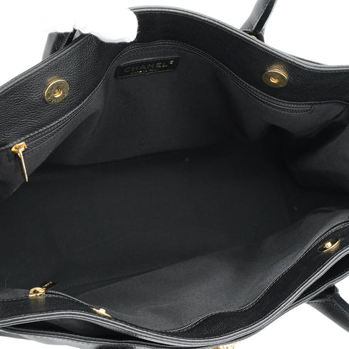 VINTAGE CHANEL EXECUTIVE TOTE SHOULDER BAG BLACK LEATHER GOLD HARDWARE 90334143