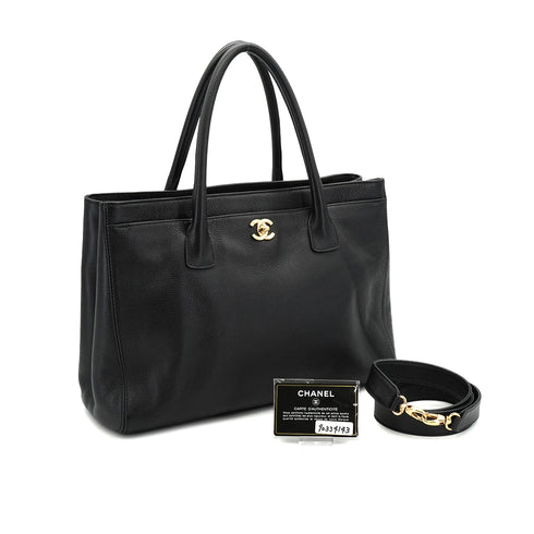VINTAGE CHANEL EXECUTIVE TOTE SHOULDER BAG BLACK LEATHER GOLD HARDWARE 90334143