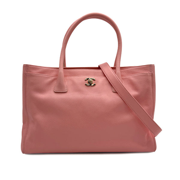 VINTAGE CHANEL EXECUTIVE TOTE SHOULDER BAG PINK LEATHER GOLD HARDWARE 90314331
