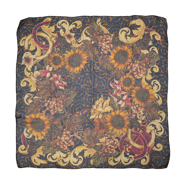 VINTAGE CHANEL FLOWER MOTIF SCARF ORANGE SILK 90321177