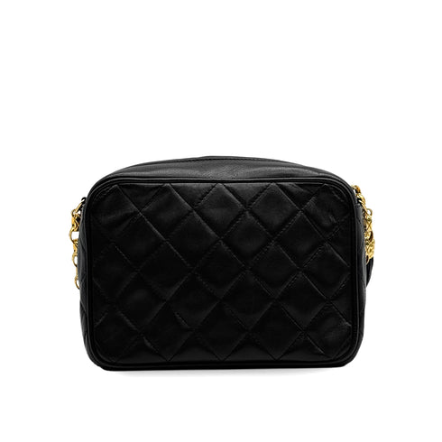 VINTAGE CHANEL FRINGE BIJOU CHAIN SHUOLDER BAG BLACK LAMB SKIN GOLD HARDWARE 90329217