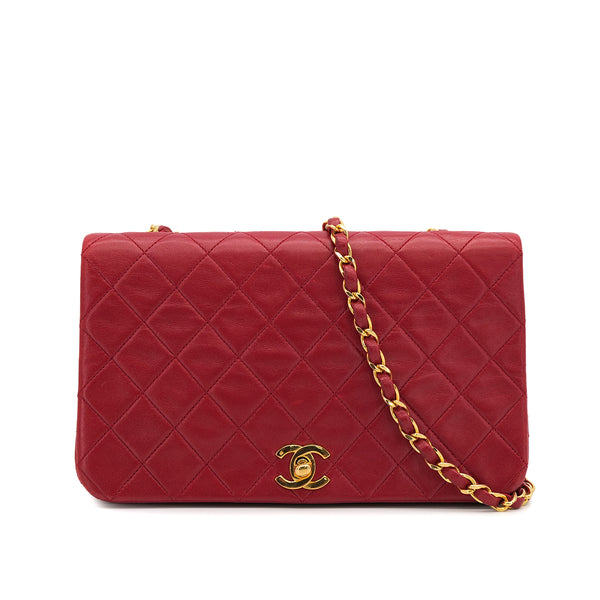 VINTAGE CHANEL FULL FLAP CHAIN SHOULDER BAG RED LAMB SKIN GOLD HARDWARE 90322918