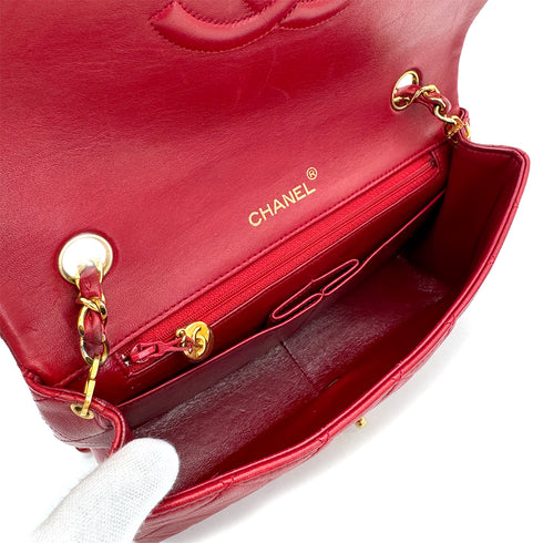 VINTAGE CHANEL FULL FLAP CHAIN SHOULDER BAG RED LAMB SKIN GOLD HARDWARE 90322918