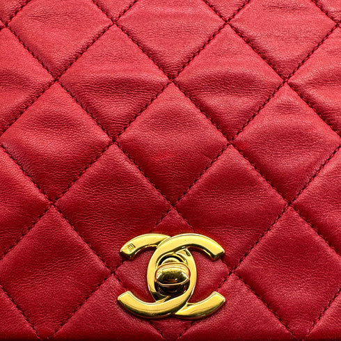 VINTAGE CHANEL FULL FLAP CHAIN SHOULDER BAG RED LAMB SKIN GOLD HARDWARE 90322918