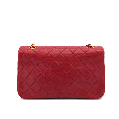 VINTAGE CHANEL FULL FLAP CHAIN SHOULDER BAG RED LAMB SKIN GOLD HARDWARE 90322918