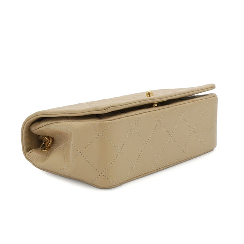 VINTAGE CHANEL FULL FLAP CHAIN SHUOLDER BAG BEIGE LAMB SKIN GOLD HARDWARE 90328465