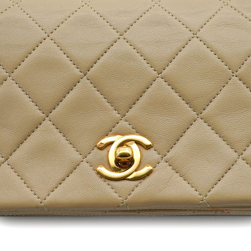VINTAGE CHANEL FULL FLAP CHAIN SHUOLDER BAG BEIGE LAMB SKIN GOLD HARDWARE 90328465
