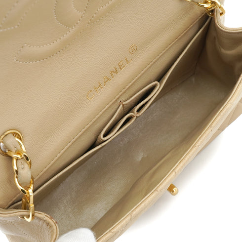VINTAGE CHANEL FULL FLAP CHAIN SHUOLDER BAG BEIGE LAMB SKIN GOLD HARDWARE 90328465