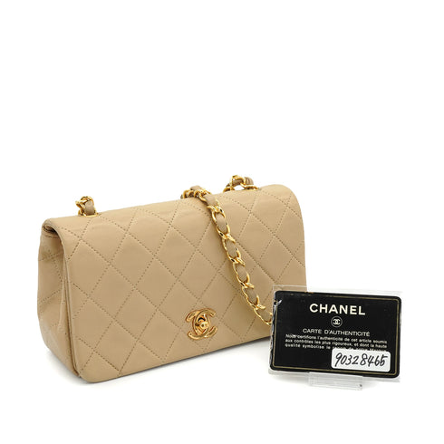 VINTAGE CHANEL FULL FLAP CHAIN SHUOLDER BAG BEIGE LAMB SKIN GOLD HARDWARE 90328465