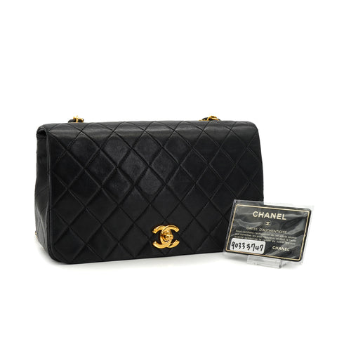VINTAGE CHANEL FULL FLAP CHAIN SHUOLDER BAG BLACK LAMB SKIN GOLD HARDWARE 90333747