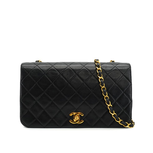 VINTAGE CHANEL FULL FLAP CHAIN SHUOLDER BAG BLACK LAMB SKIN GOLD HARDWARE 90333747