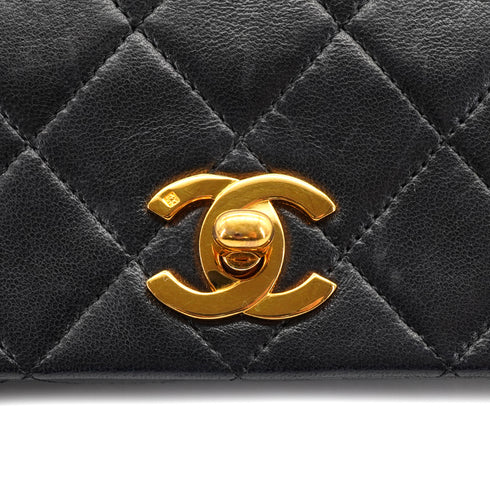 VINTAGE CHANEL FULL FLAP CHAIN SHUOLDER BAG BLACK LAMB SKIN GOLD HARDWARE 90333747