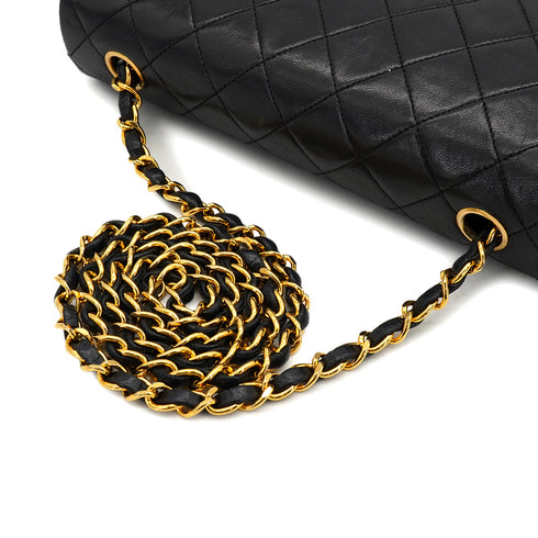 VINTAGE CHANEL FULL FLAP CHAIN SHUOLDER BAG BLACK LAMB SKIN GOLD HARDWARE 90333747