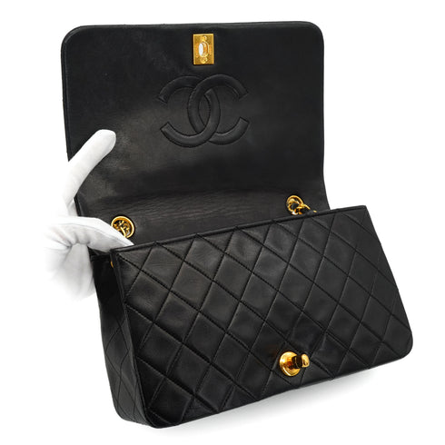 VINTAGE CHANEL FULL FLAP CHAIN SHUOLDER BAG BLACK LAMB SKIN GOLD HARDWARE 90333747