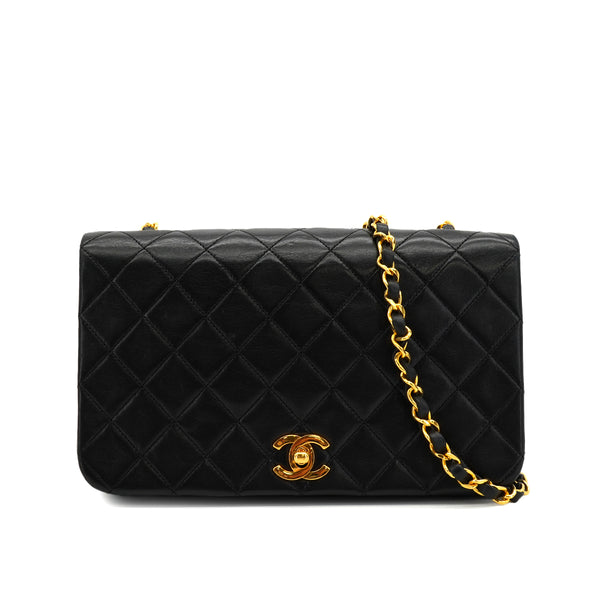 VINTAGE CHANEL FULL FLAP CHAIN SHUOLDER BAG BLACK LAMB SKIN GOLD HARDWARE 90334144
