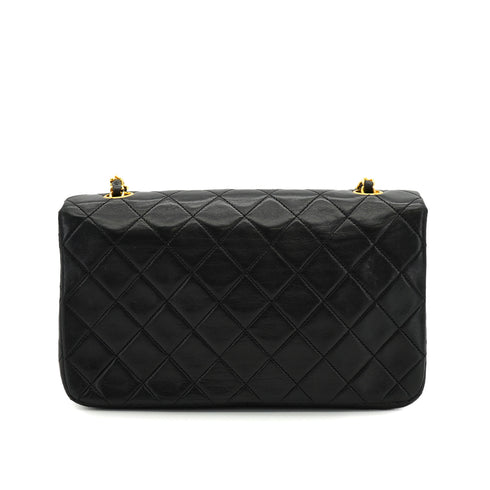 VINTAGE CHANEL FULL FLAP CHAIN SHUOLDER BAG BLACK LAMB SKIN GOLD HARDWARE 90334144