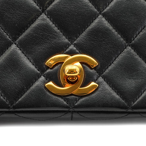 VINTAGE CHANEL FULL FLAP CHAIN SHUOLDER BAG BLACK LAMB SKIN GOLD HARDWARE 90334144