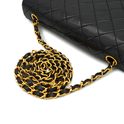 VINTAGE CHANEL FULL FLAP CHAIN SHUOLDER BAG BLACK LAMB SKIN GOLD HARDWARE 90334144