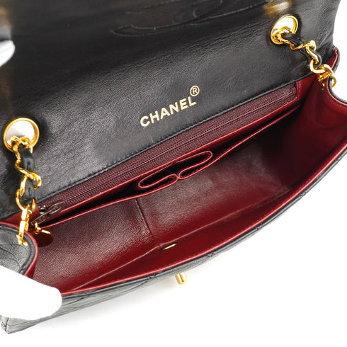 VINTAGE CHANEL FULL FLAP CHAIN SHUOLDER BAG BLACK LAMB SKIN GOLD HARDWARE 90334144