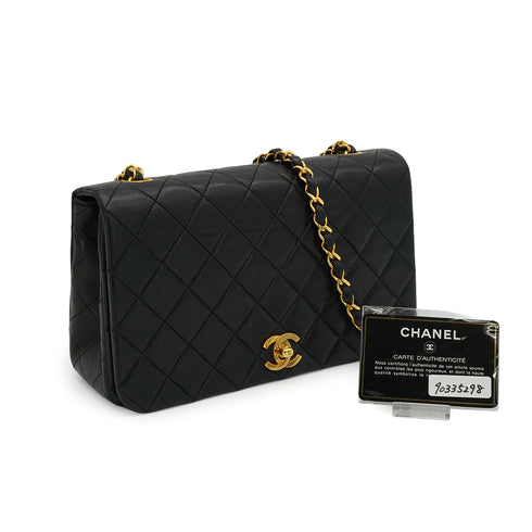 VINTAGE CHANEL FULL FLAP CHAIN SHUOLDER BAG BLACK LAMB SKIN GOLD HARDWARE 90335298