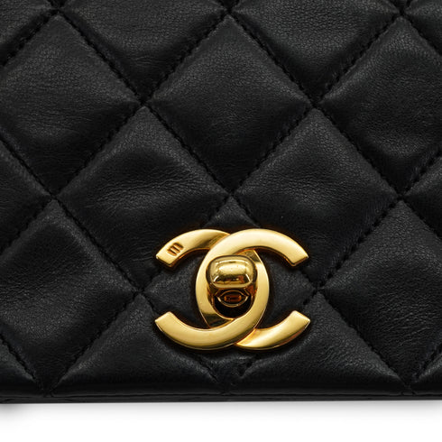 VINTAGE CHANEL FULL FLAP CHAIN SHUOLDER BAG BLACK LAMB SKIN GOLD HARDWARE 90335298