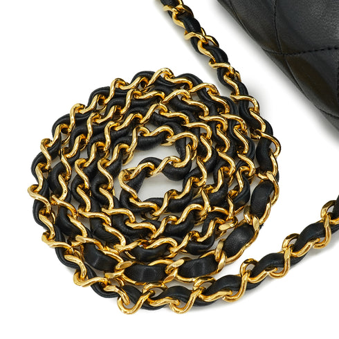 VINTAGE CHANEL FULL FLAP CHAIN SHUOLDER BAG BLACK LAMB SKIN GOLD HARDWARE 90335298
