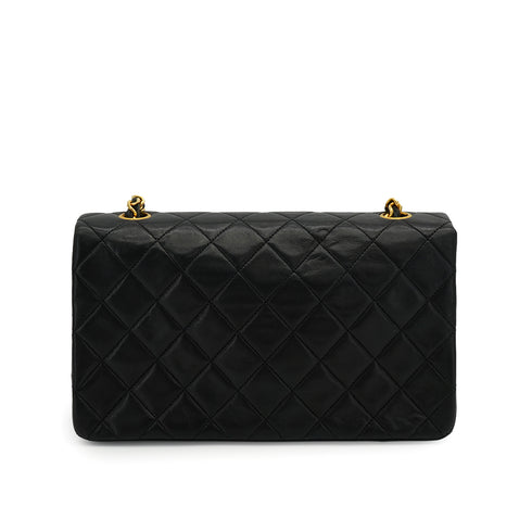 VINTAGE CHANEL FULL FLAP CHAIN SHUOLDER BAG BLACK LAMB SKIN GOLD HARDWARE 90335298
