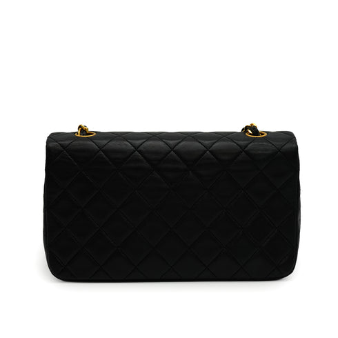 VINTAGE CHANEL FULL FLAP CHAIN SHUOLDER BAG BLACK LAMB SKIN GOLD HARDWARE 90335594