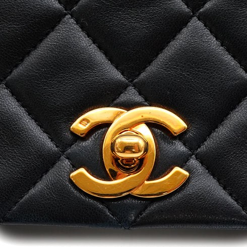 VINTAGE CHANEL FULL FLAP CHAIN SHUOLDER BAG BLACK LAMB SKIN GOLD HARDWARE 90335594