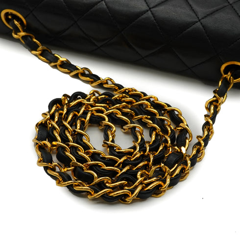 VINTAGE CHANEL FULL FLAP CHAIN SHUOLDER BAG BLACK LAMB SKIN GOLD HARDWARE 90335594